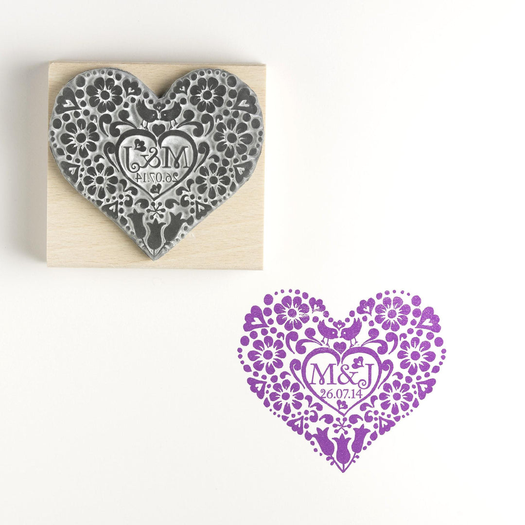 Two Birds Heart Personalised Save the Date/Wedding Invitation Rubber Stamp - Noolibird