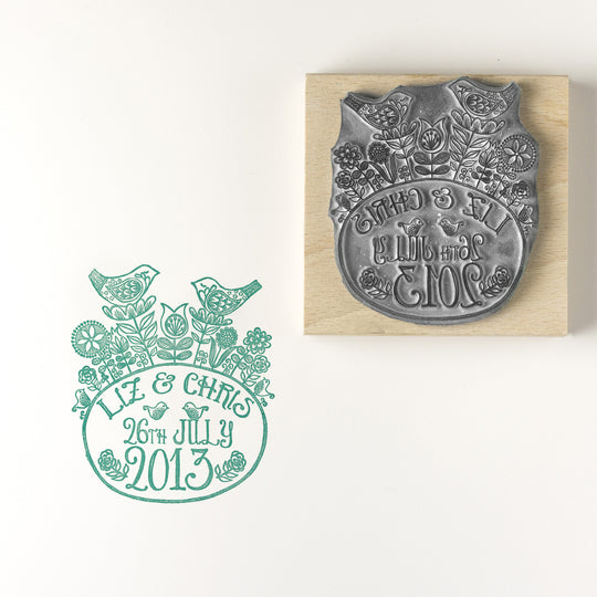 Flower Birds Personalised Wedding and Save the Date Rubber Stamp - Noolibird
