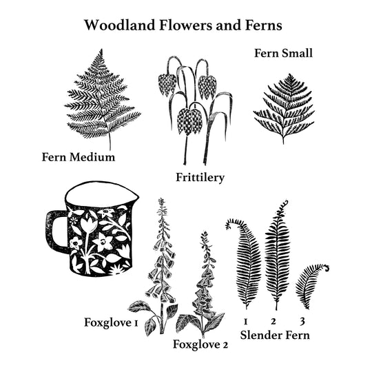 Woodland Flowers and Ferns Rubber Stamps - Noolibird