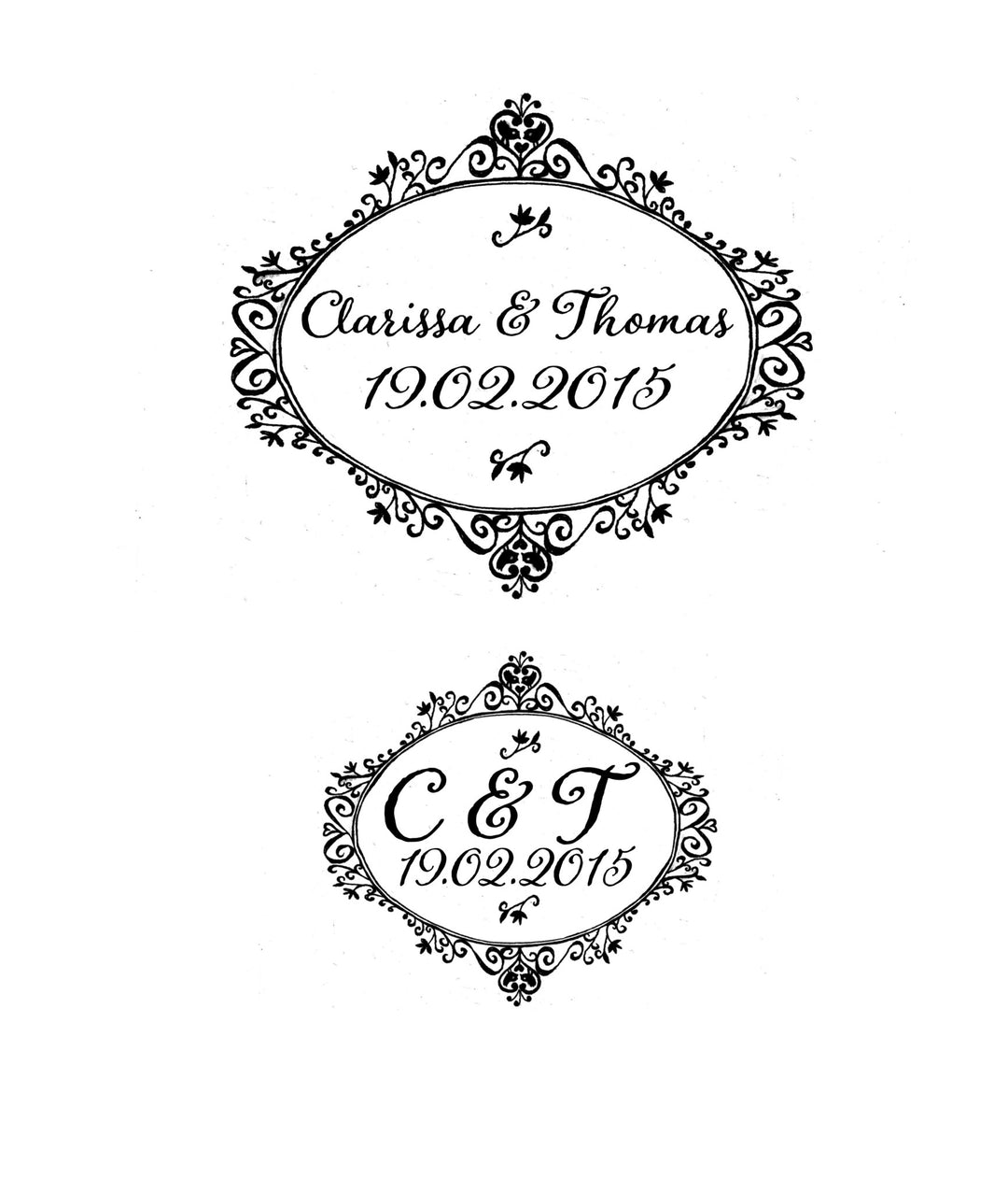 Decorative  Oval Save the Date or Wedding Invitation  Custom Rubber Stamp - Noolibird