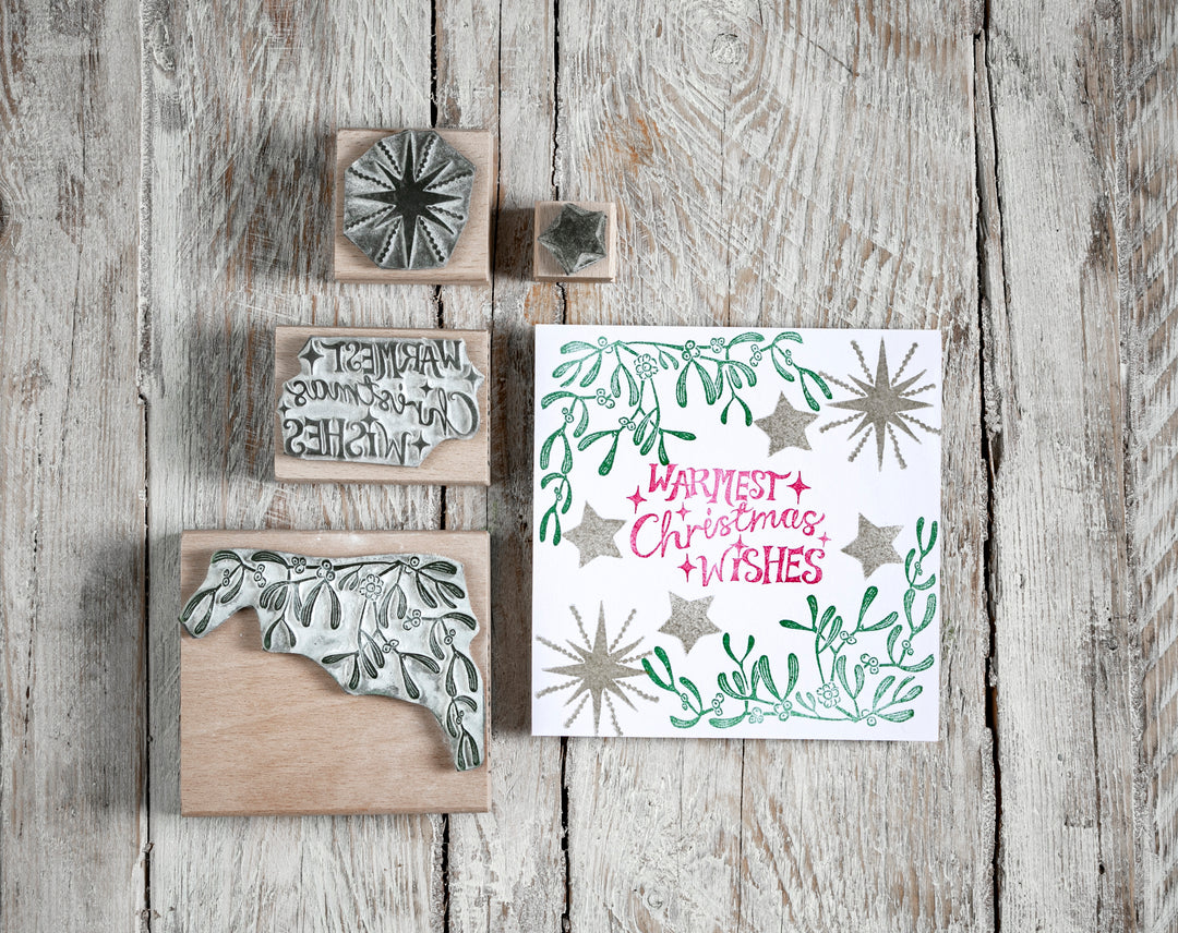 Christmas Wishes and Mistletoe Rubber Stamp, Christmas Rubber Stamp Mistletoe - Noolibird