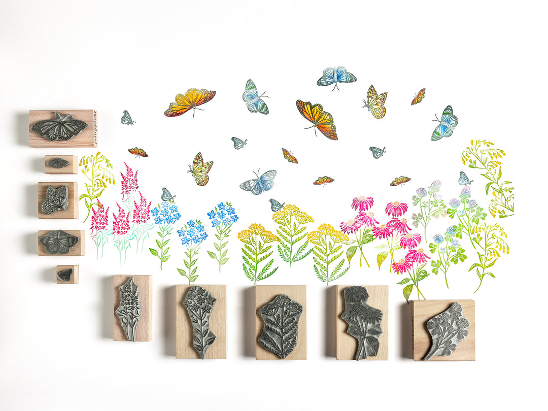 Butterfly Garden Flowers Rubber Stamps for Card making and Craft Stamping Gifts for Gardeners - Noolibird
