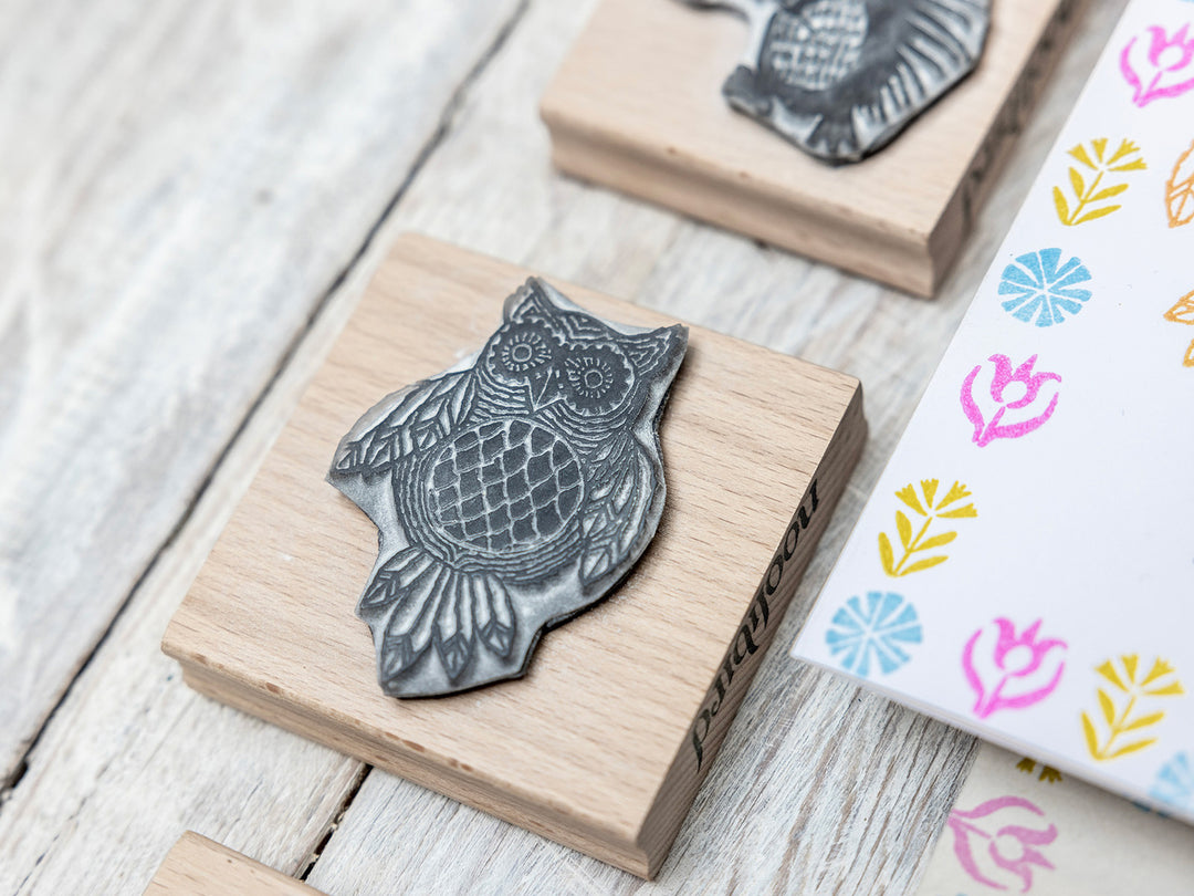 Set of Six Retro Animal Stamps and Tiny Folk Flower Rubber Stamps