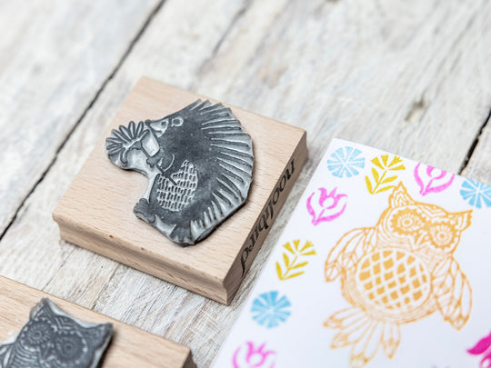 Set of Six Retro Animal Stamps and Tiny Folk Flower Rubber Stamps