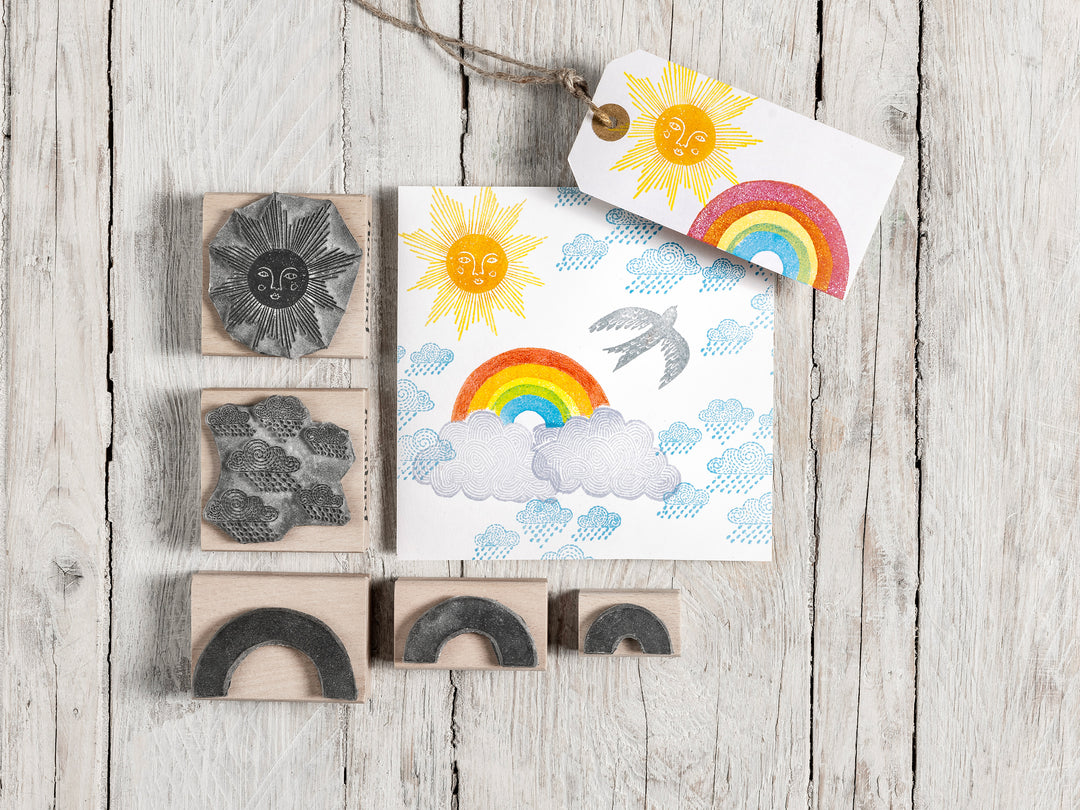 Rainbow, Sun and Clouds Rubber Stamps, Weather Stamps, Rubber Stamps for Card making - Noolibird