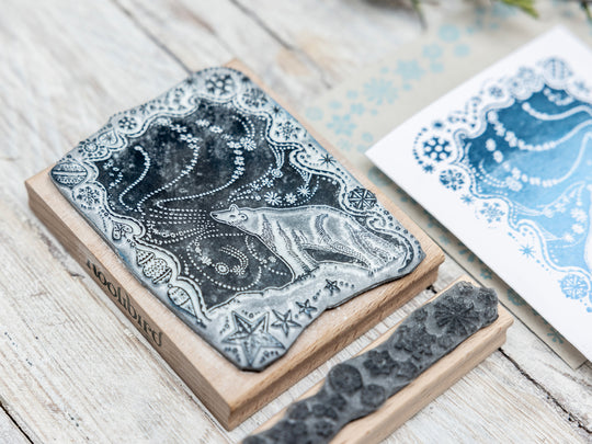 Polar Bear and Northern Lights Christmas Rubber Stamp | Stamp for Christmas Card Making