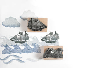 Sailing ship and waves rubber stamp - stamp for card making - craft rubber stamp