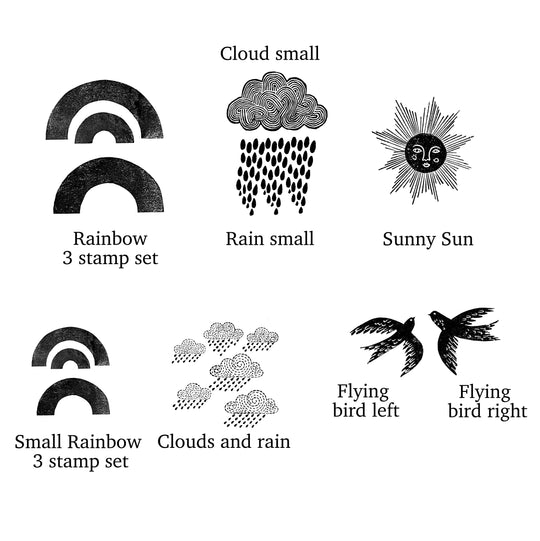 Rainbow, Sun and Clouds Rubber Stamps, Weather Stamps, Rubber Stamps for Card making - Noolibird