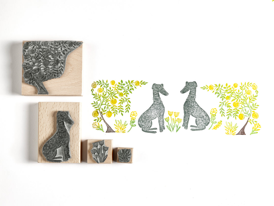 Fruit Tree and Oak Tree Stamps With Pretty Garden Stamps and Hedgehogs - Noolibird