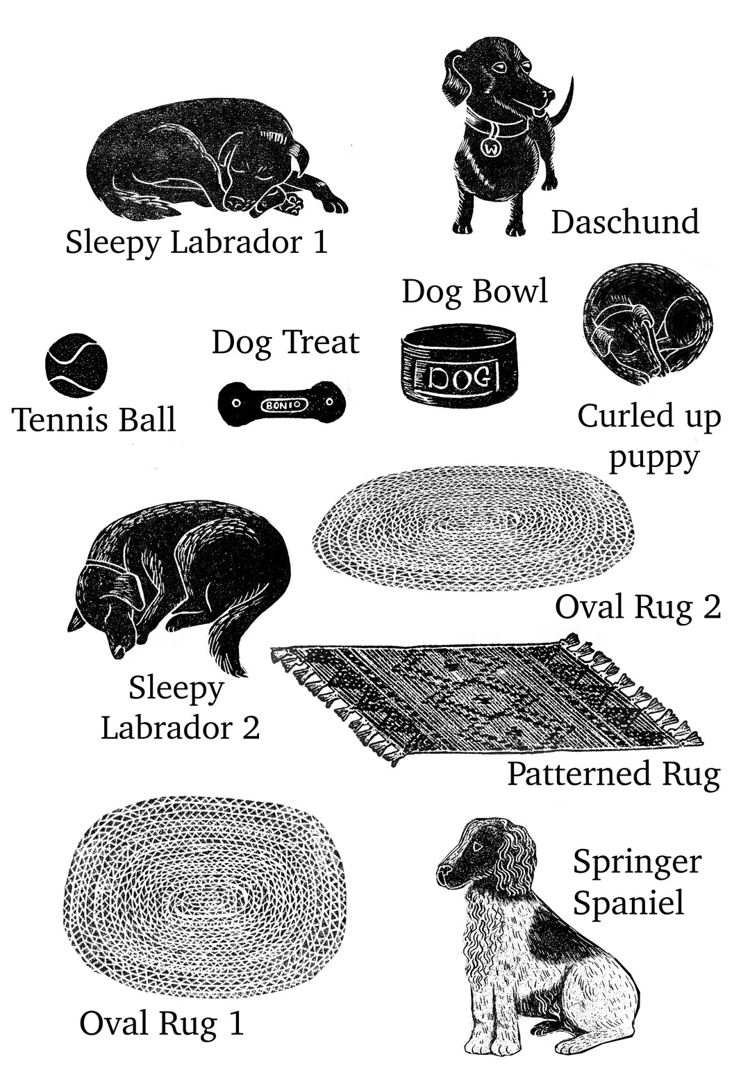 Sleepy Labrador Dog Stamps snoozing on rugs - Noolibird