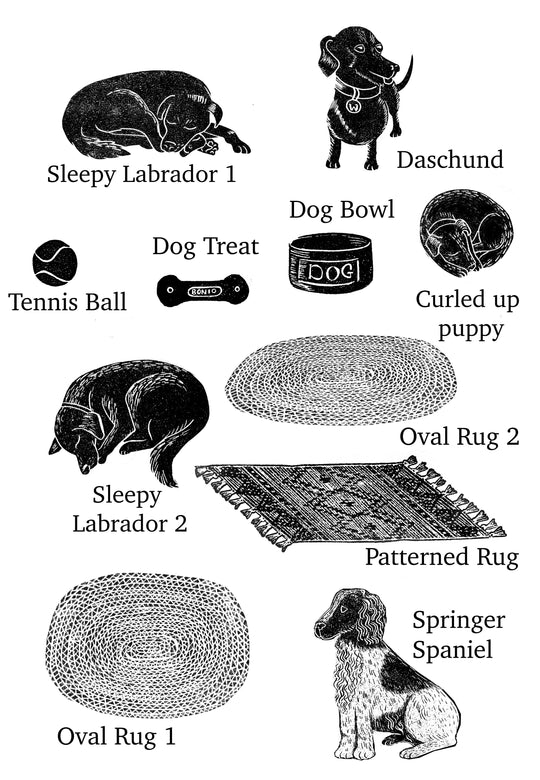 Sleepy Labrador Dog Stamps snoozing on rugs - Noolibird