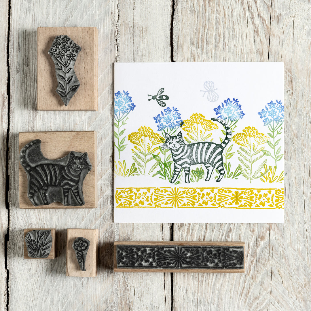 Cat Rubber Stamps With House Plants and Decorative Tile Stamps - Noolibird
