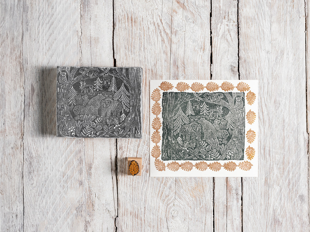 Bears in the Woods Rubber Stamp, Christmas Stamp, Craft Gift - Noolibird