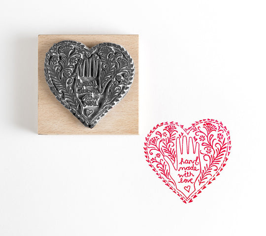 Hand Made with Love Heart Rubber Stamp - Noolibird