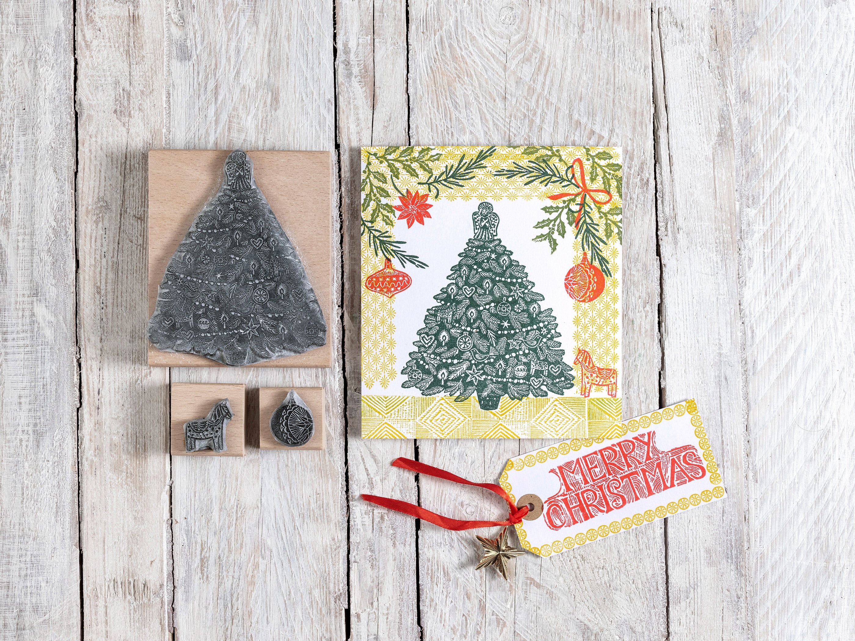 Christmas Tree Rubber Stamp - Christmas rubber stamp for card making - Noolibird