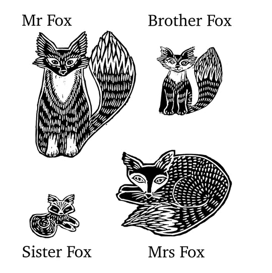 Fox Family Stamps with Ferns and Woodland Flowers - Noolibird