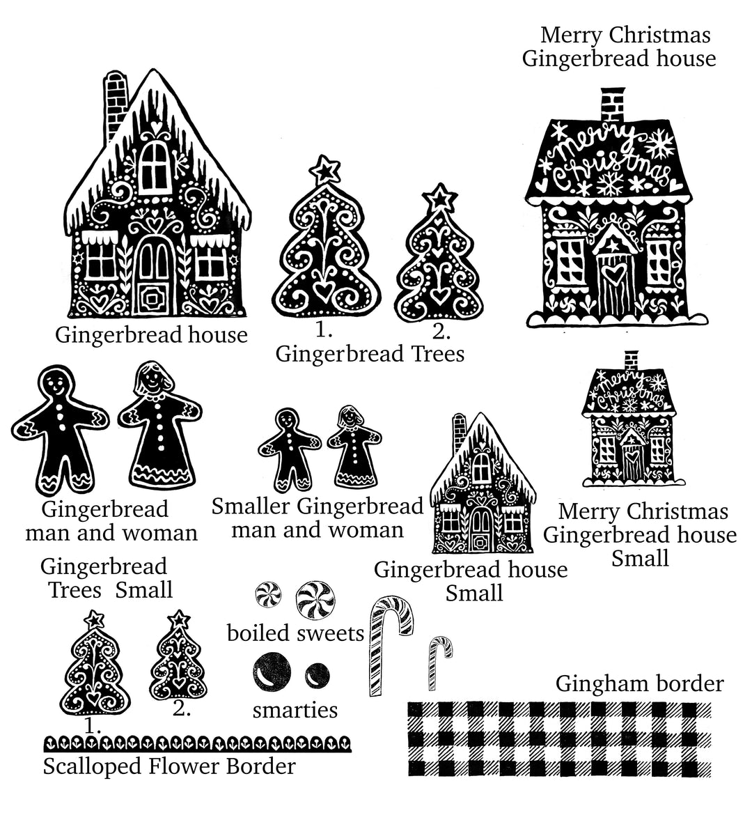 Ginger Bread Men and Ginger bread House Rubber Stamps for Homemade Christmas Cards - Noolibird
