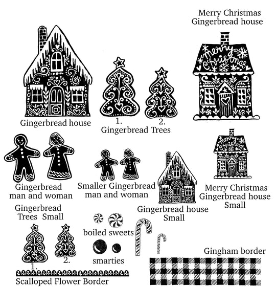 Ginger Bread Men and Ginger bread House Rubber Stamps for Homemade Christmas Cards - Noolibird