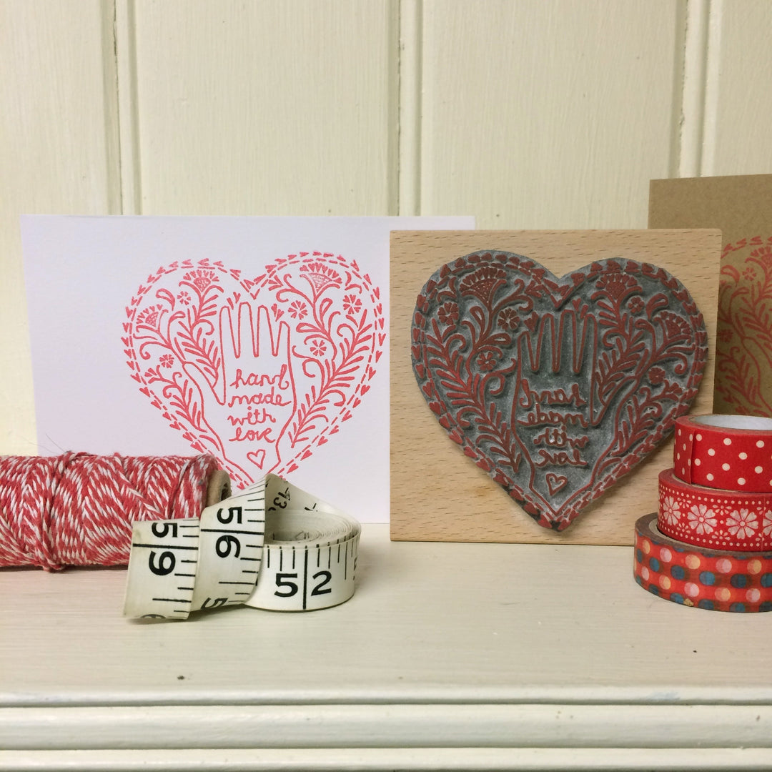 Hand Made with Love Heart Rubber Stamp - Noolibird