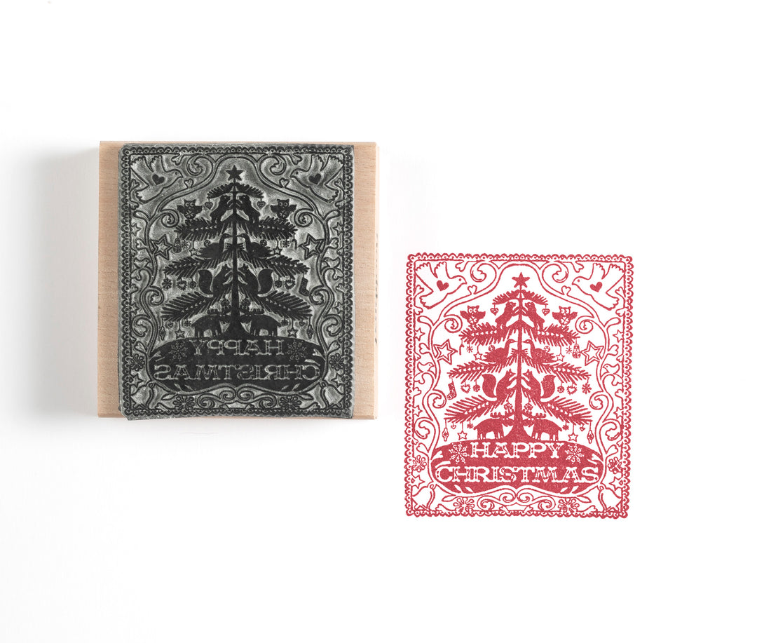 Happy Christmas Tree Rubber Stamp - Noolibird