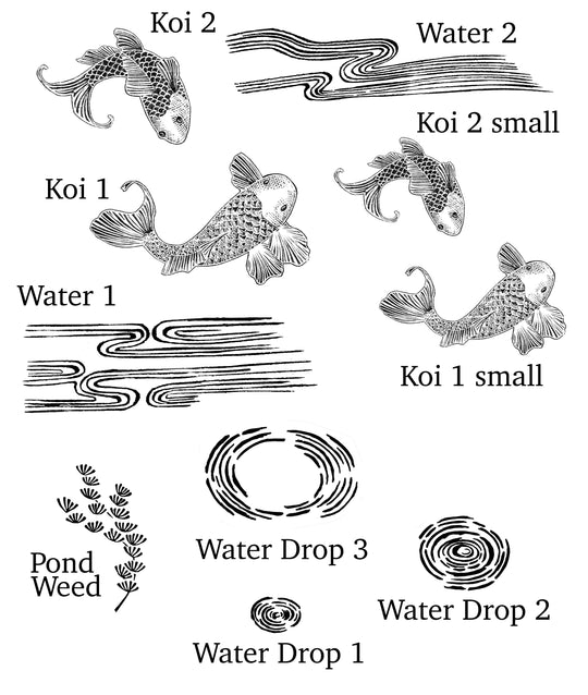 Koi Carp Rubber Stamps with Watery Stamps, Japanese Koi Carp Stamps - Noolibird