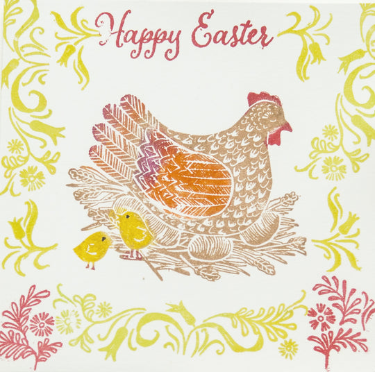 Mother Hen Easter Rubber Stamp and Folky Flowers - Noolibird