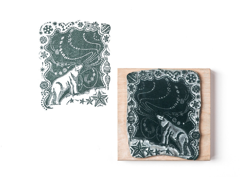 Polar Bear and the Northern Lights Christmas Rubber Stamp - Noolibird