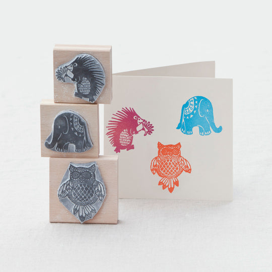 Set of 3 Retro Animal Stamps - Noolibird