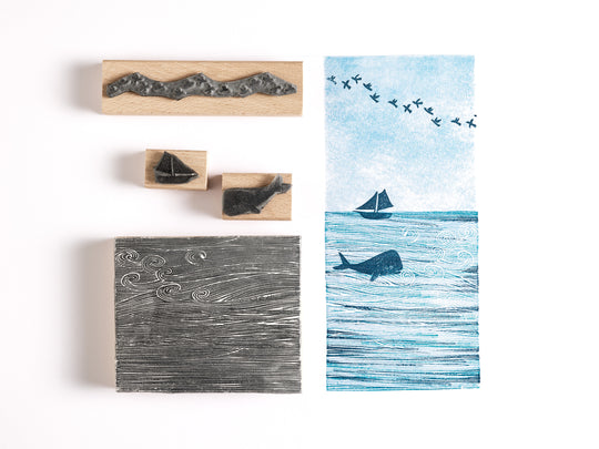 Whale Rubber Stamps, Sea Stamp, Ocean Stamp, Craft gift for card making - Noolibird