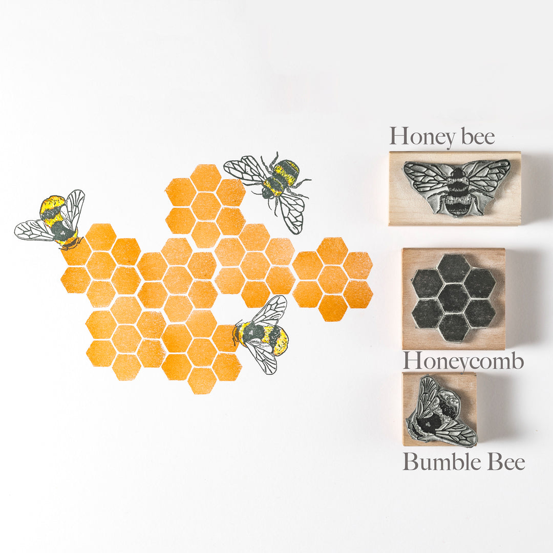 Bee and Honeycomb Rubber Stamps - Noolibird
