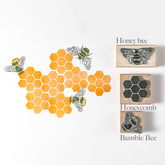 Bee and Honeycomb Rubber Stamps - Noolibird