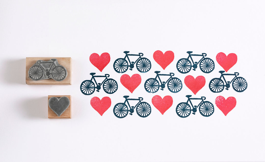 Bicycle Rubber Stamp, Bike Stamp, Heart Rubber Stamp - Noolibird