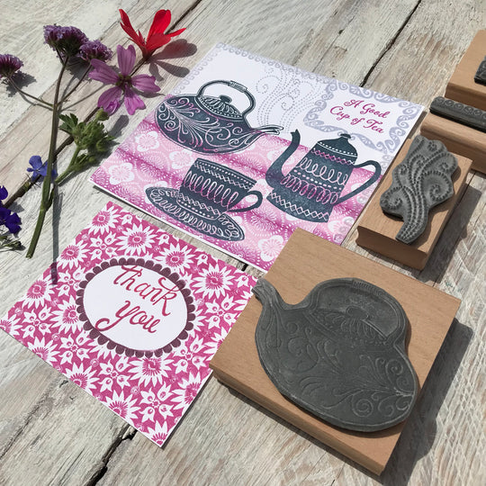 Tea Cup Rubber Stamp, Time for Tea Tea Set Rubber Stamps - Noolibird