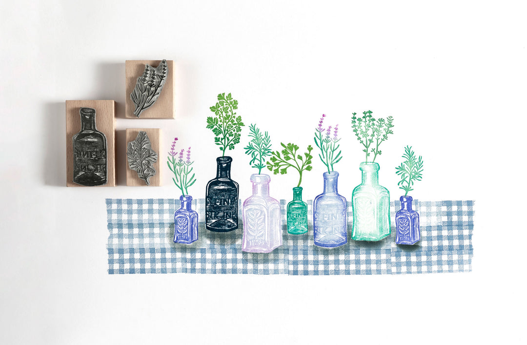 Vintage Style Glass Bottle Rubber Stamps - Noolibird