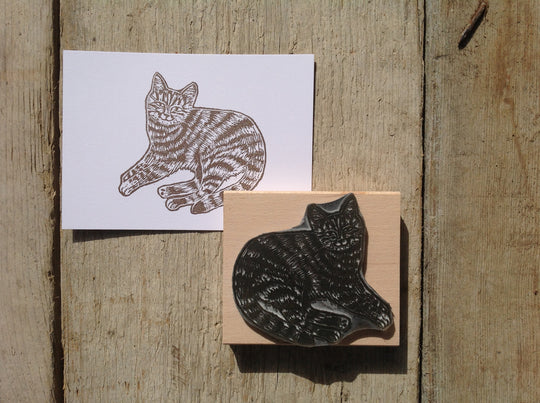 Tabby Cat Rubber Stamp - Noolibird