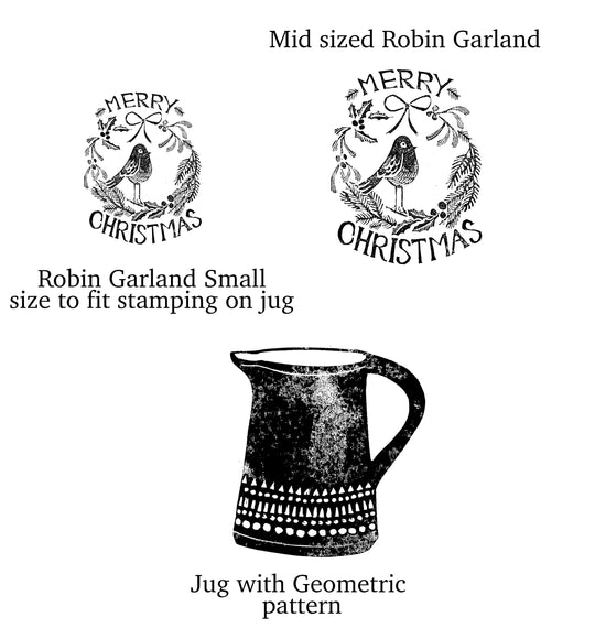 Robin Garland Stamp with Jug - Noolibird