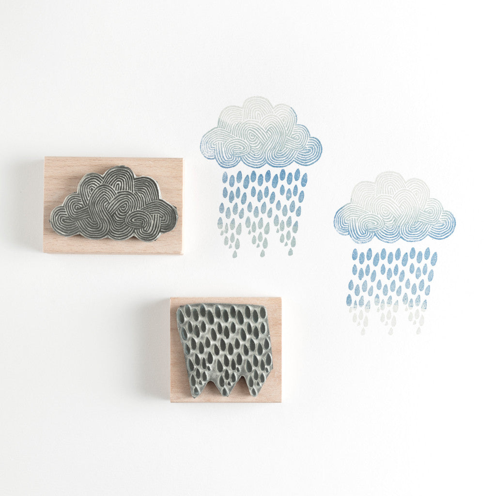 Rainclouds and Rain Rubber Stamps - Noolibird