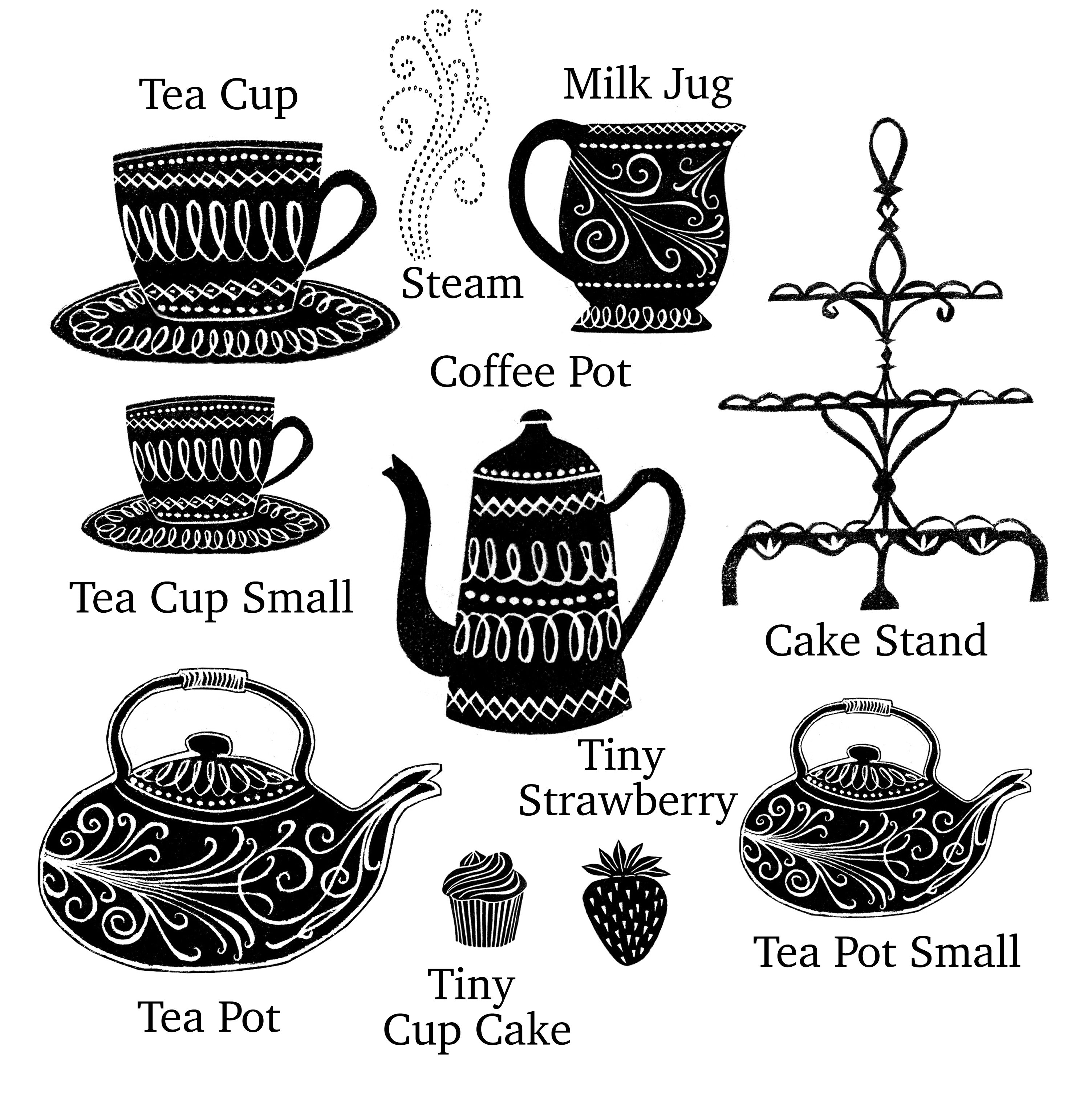 Tea Cup Rubber Stamp Time for Tea Tea Set Rubber Stamps