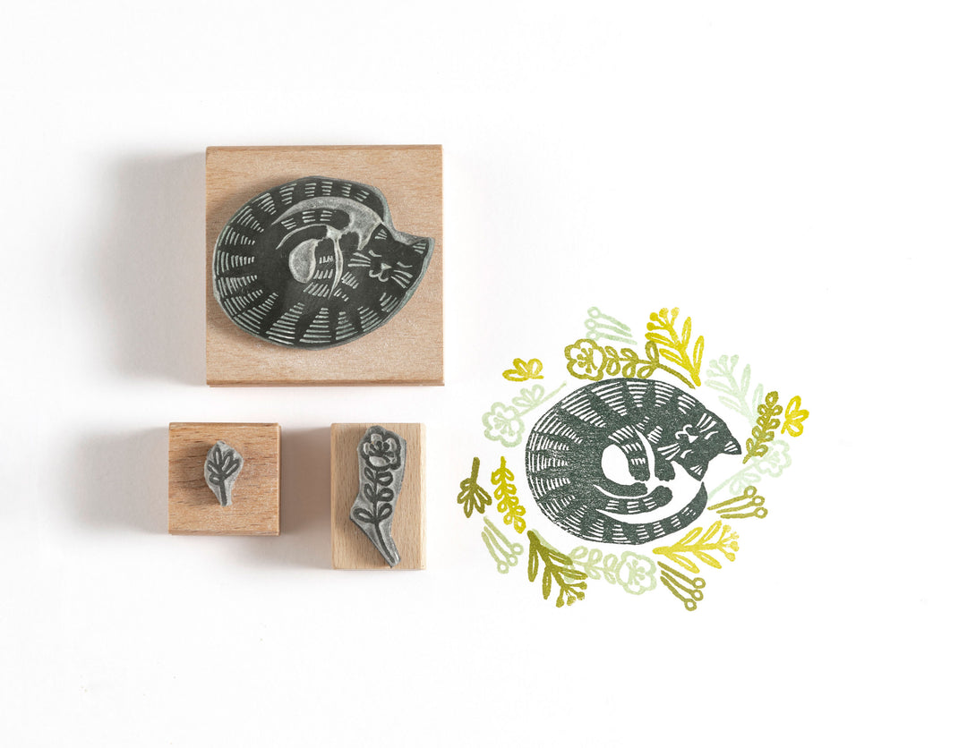 Cat Rubber Stamp, Curled up Cat Stamp, Cat Gift, Gift for Cat Lover - Noolibird