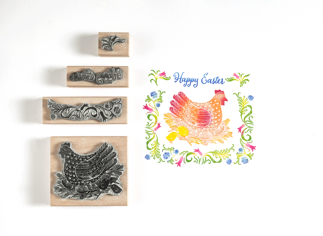 Large Easter Egg Stamp and Spring Flowers - Noolibird