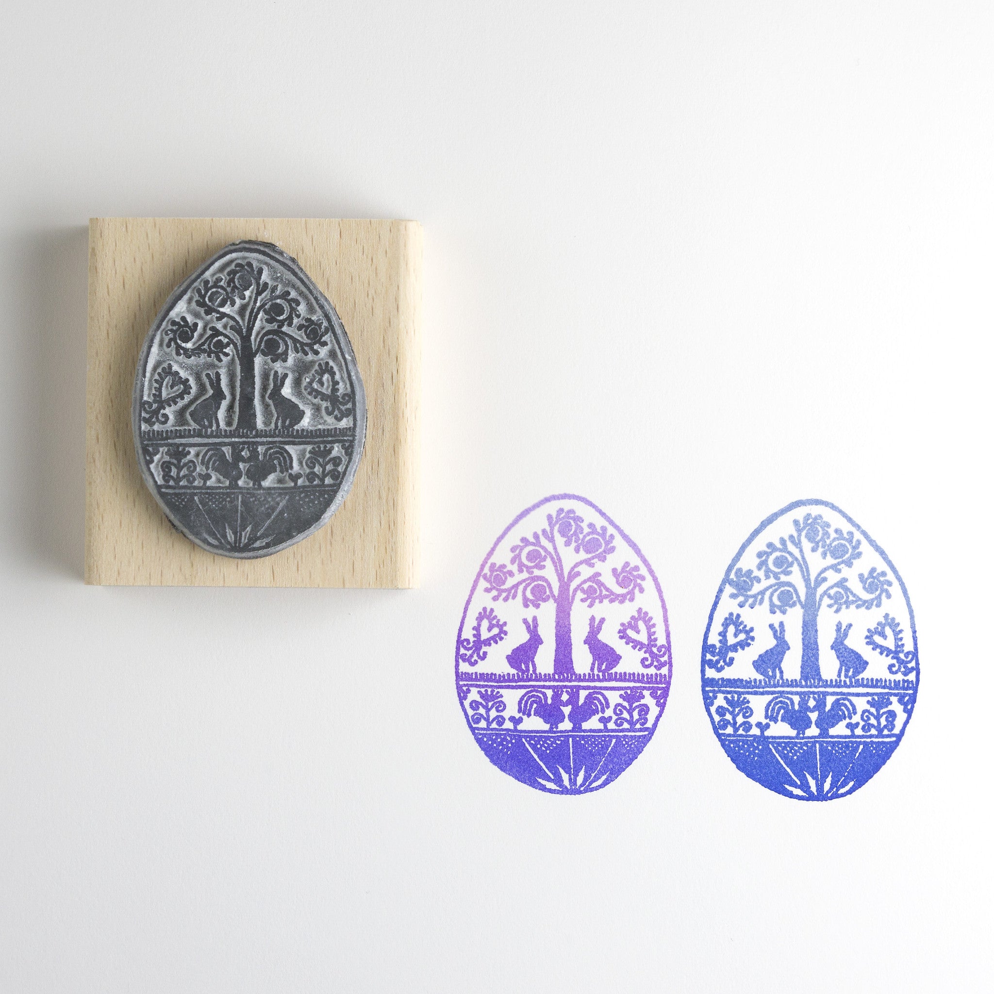 Folk Egg Rubber Stamp rabbits Noolibird