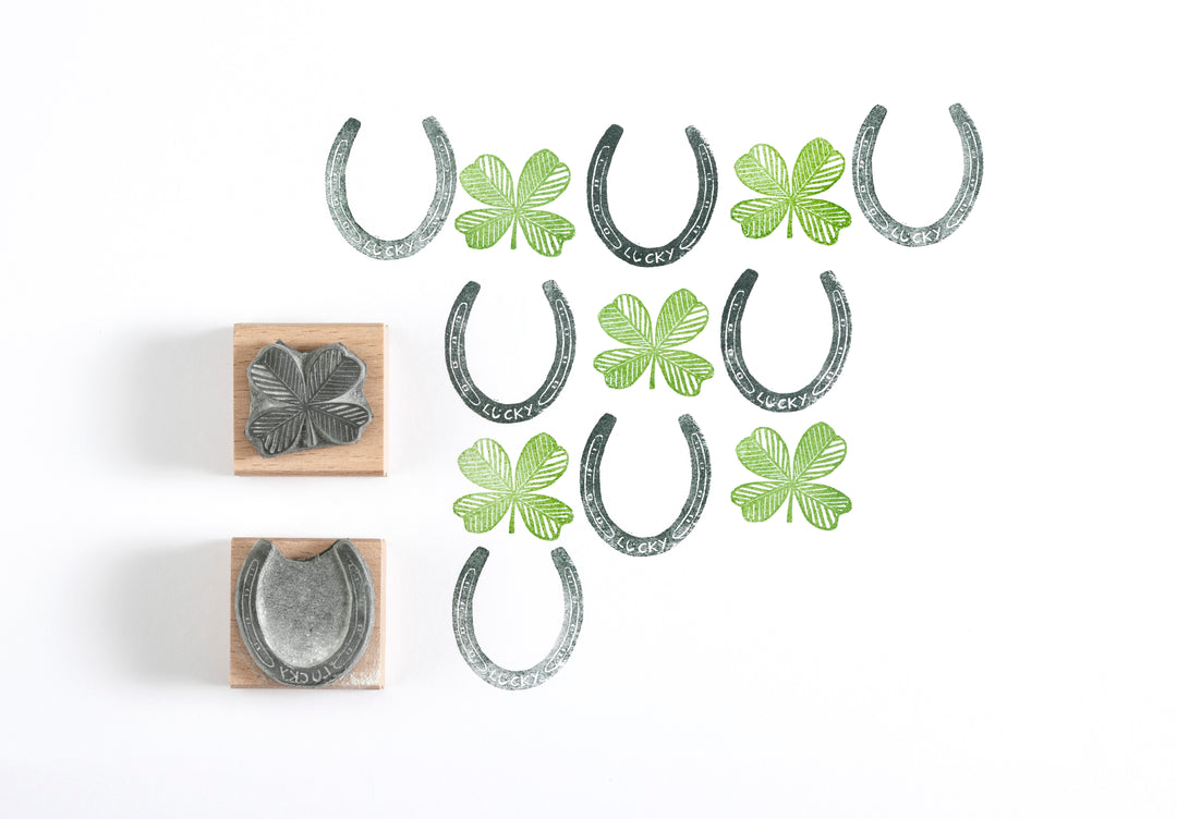 Good Luck Rubber Stamp, Lucky Four Leaf Clover and Lucky Horse Shoe Rubber Stamp - Noolibird