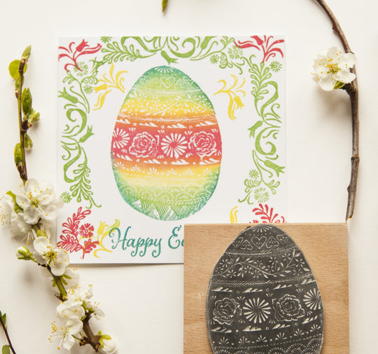 Large Easter Egg Stamp and Spring Flowers - Noolibird