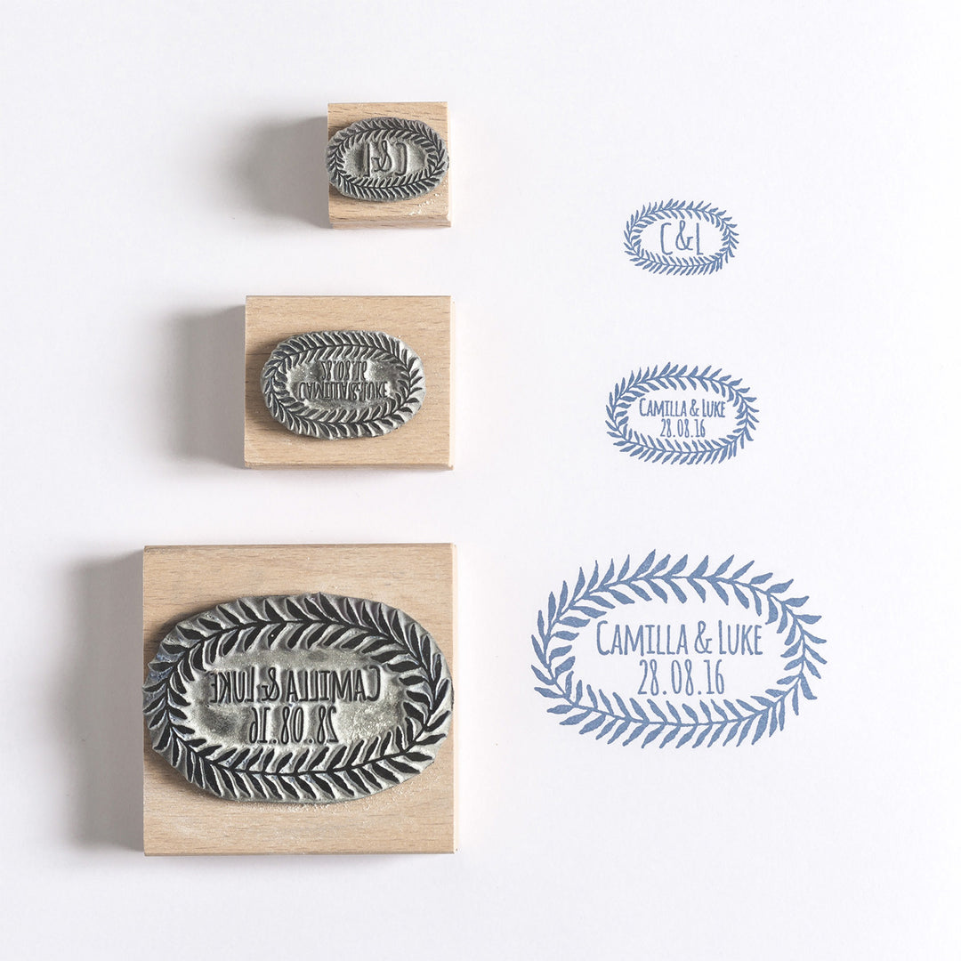 Leaf Oval Custom Wedding/Save the Date Rubber Stamp - Noolibird