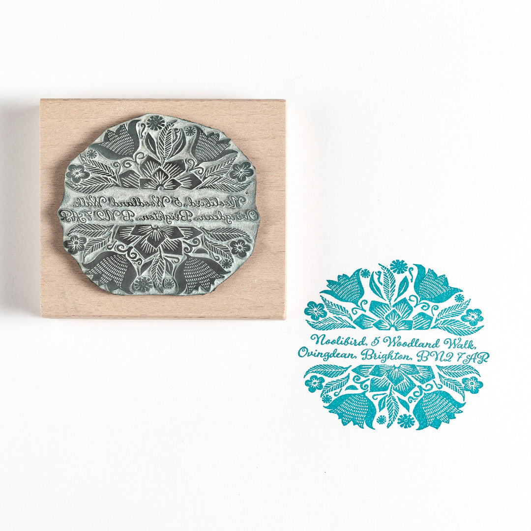 Mexican Flowers  Decorative Stamp Personalised Custom Stamp, Address Stamp, Wedding Stamp, Book Stamp - Noolibird