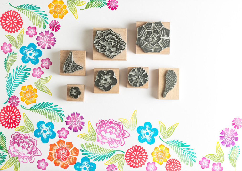 Mexican Flower Rubber Stamps - Noolibird