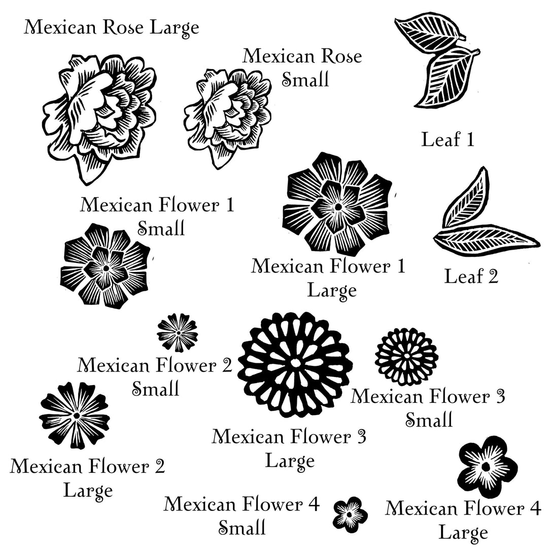 Mexican Flower Rubber Stamps - Noolibird