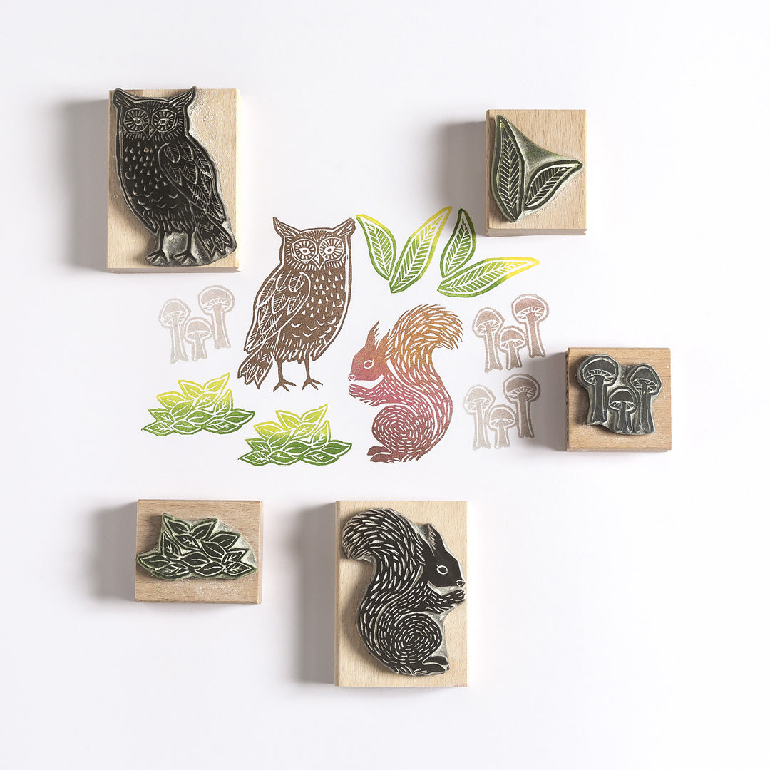 Owl and Squirrel Rubber Stamps - Noolibird
