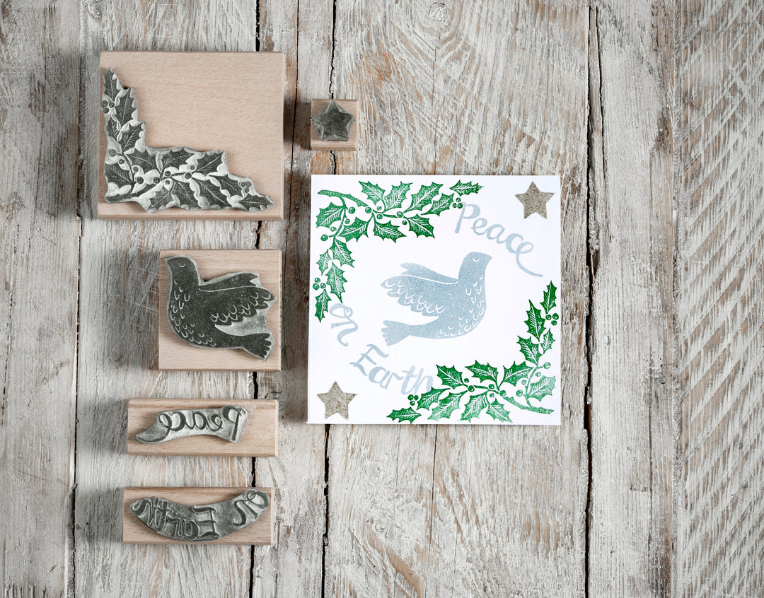 Christmas Rubber Stamp, Christmas Card Stamp, peace stamp, dove stamp - Noolibird