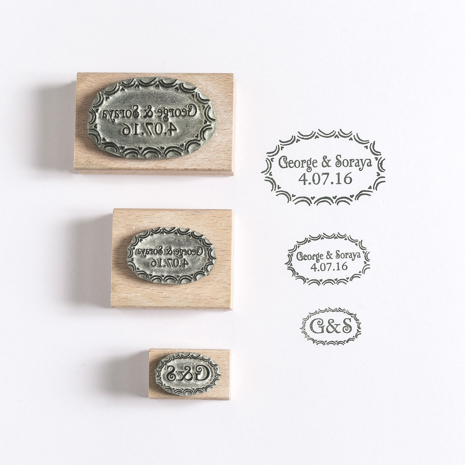 Scalloped and heart Oval Custom Wedding Save the Date Rubber Stamp